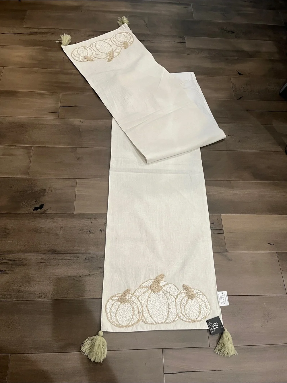 NEW Cream Pumpkin Embroidered Table Runner with Tassels